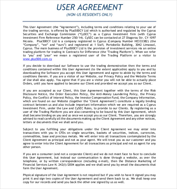 User Agreements Example