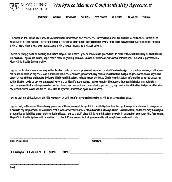 workforce member confidentiality agreement
