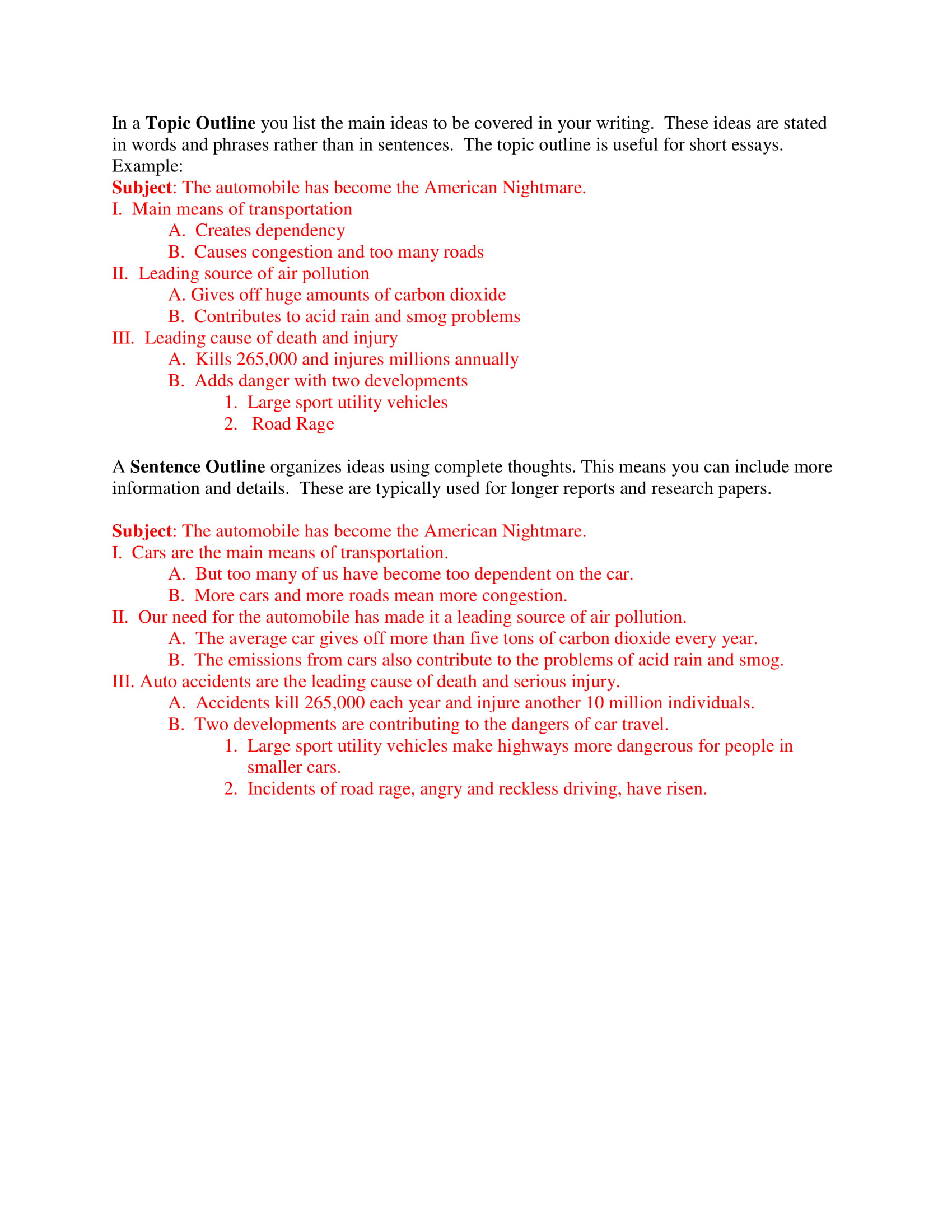 topic outline essay example