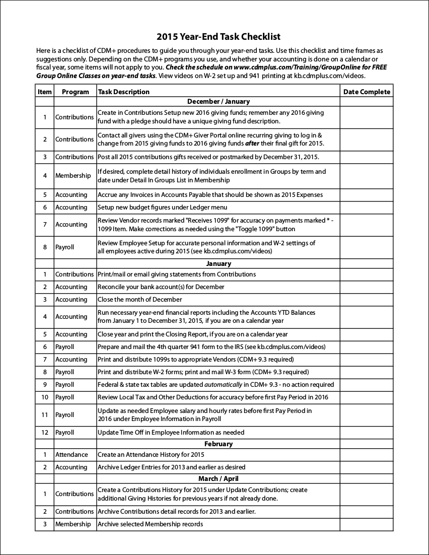 yearend task checklist example
