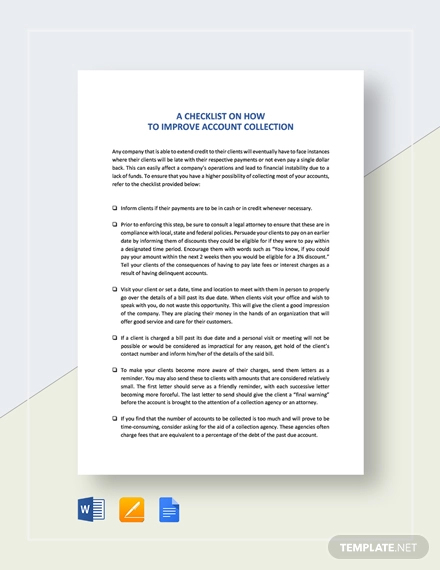 checklist action to improve collection of accounts