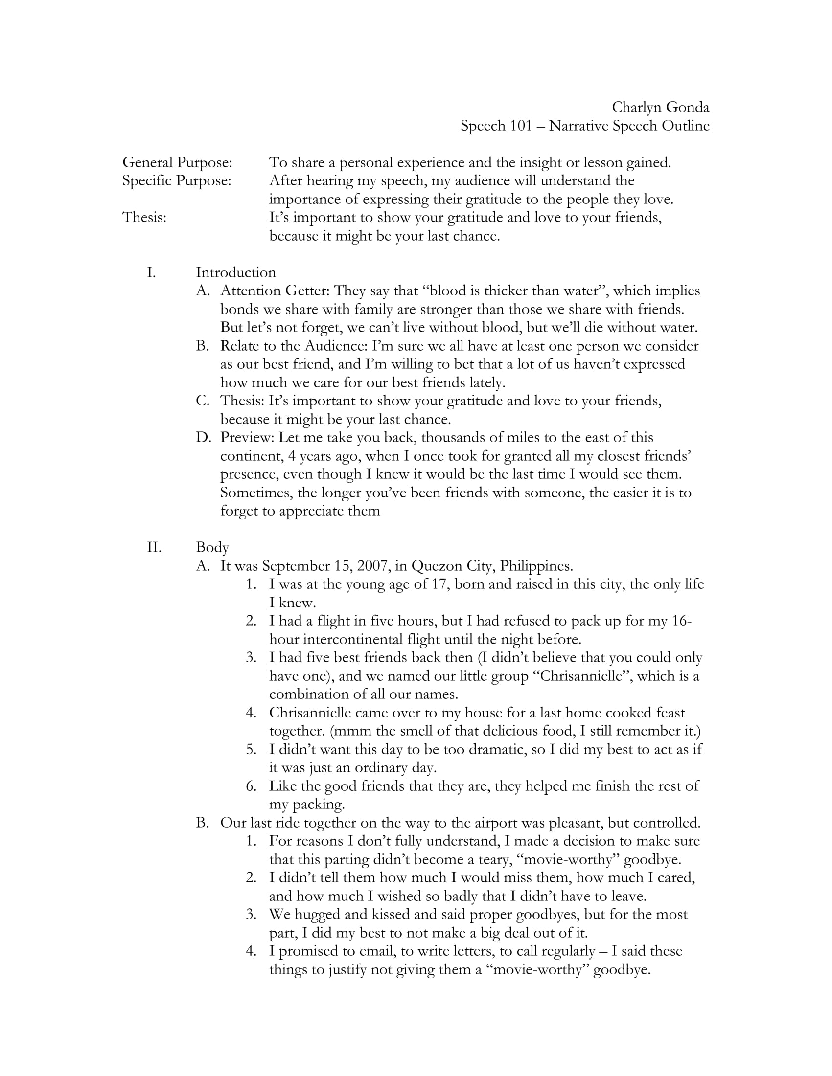 samplestudentnarrativespeech outline 1