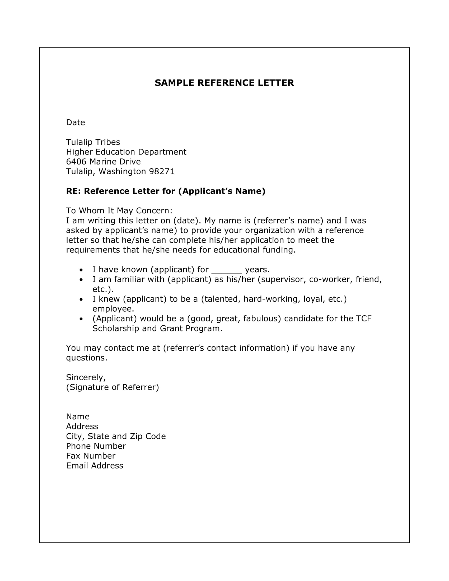 9 Reference Letter Examples Pdf Word