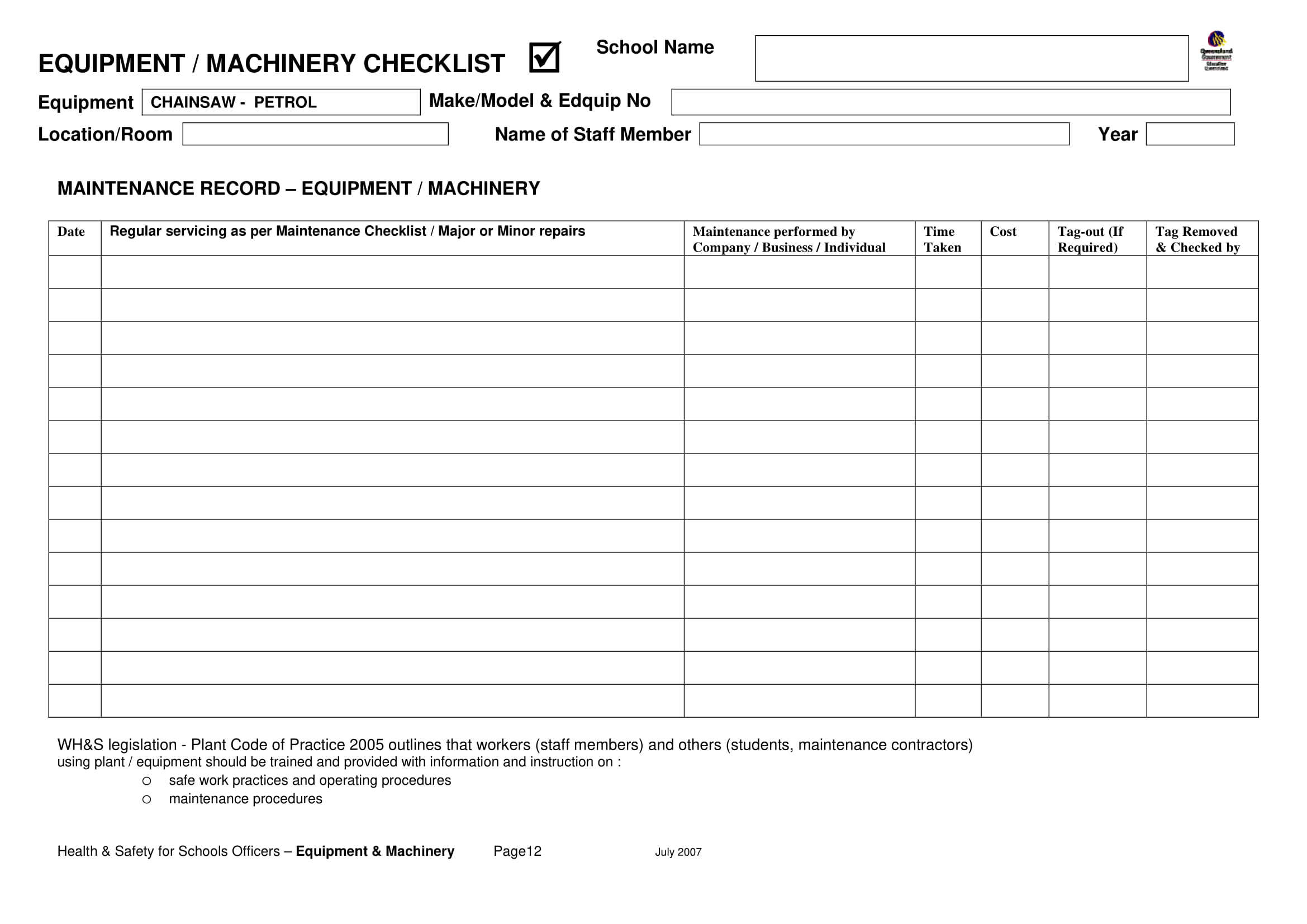 equipment-checklist-12-examples-format-pdf