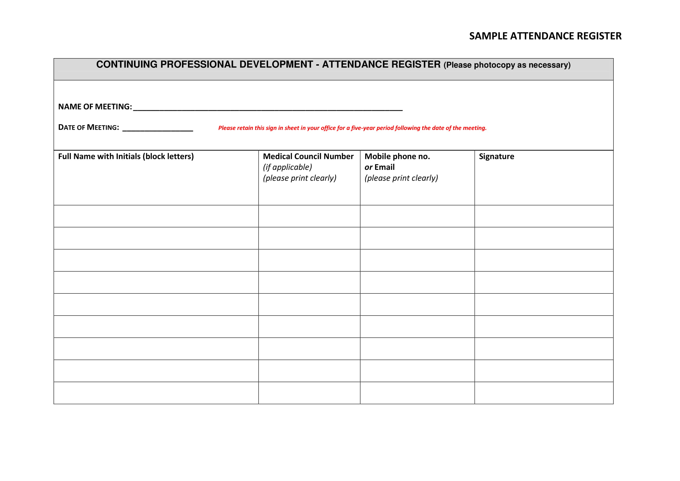 Printable Attendance Sheet 14 Examples Format Pdf Examples