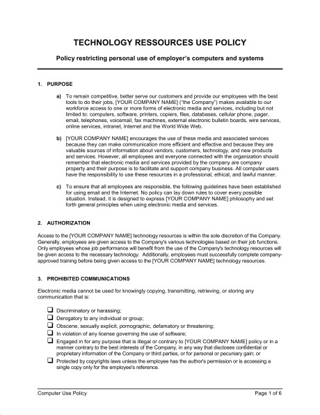 Computer Use Policy Examples Format Pdf