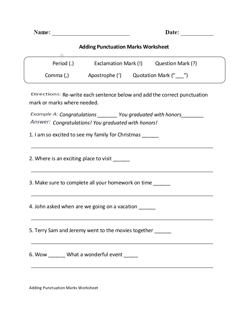 4th Grade Punctuation Worksheets