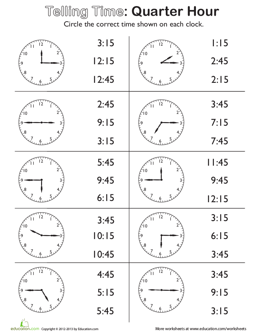 Second Grade Telling Time Worksheet