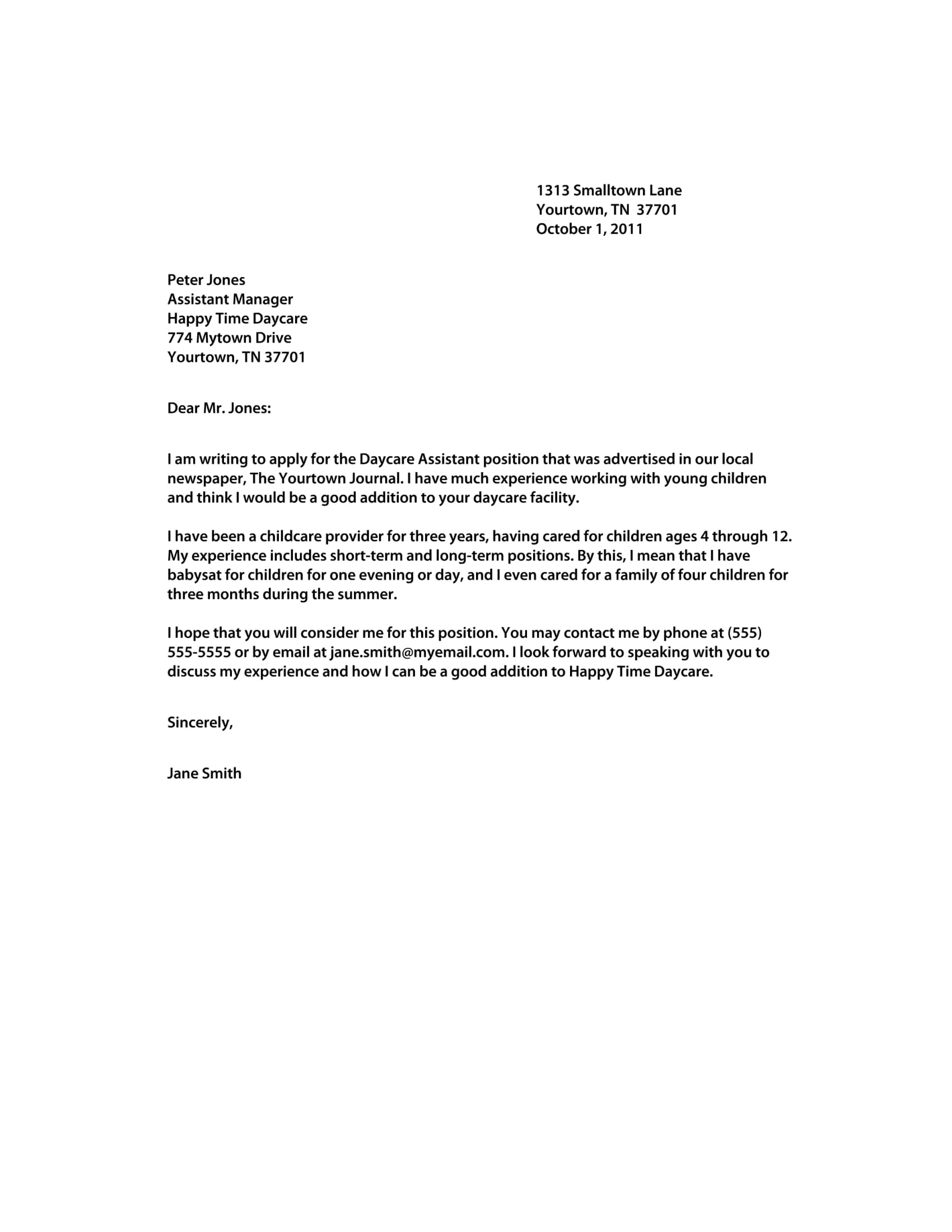 example cover letter sample