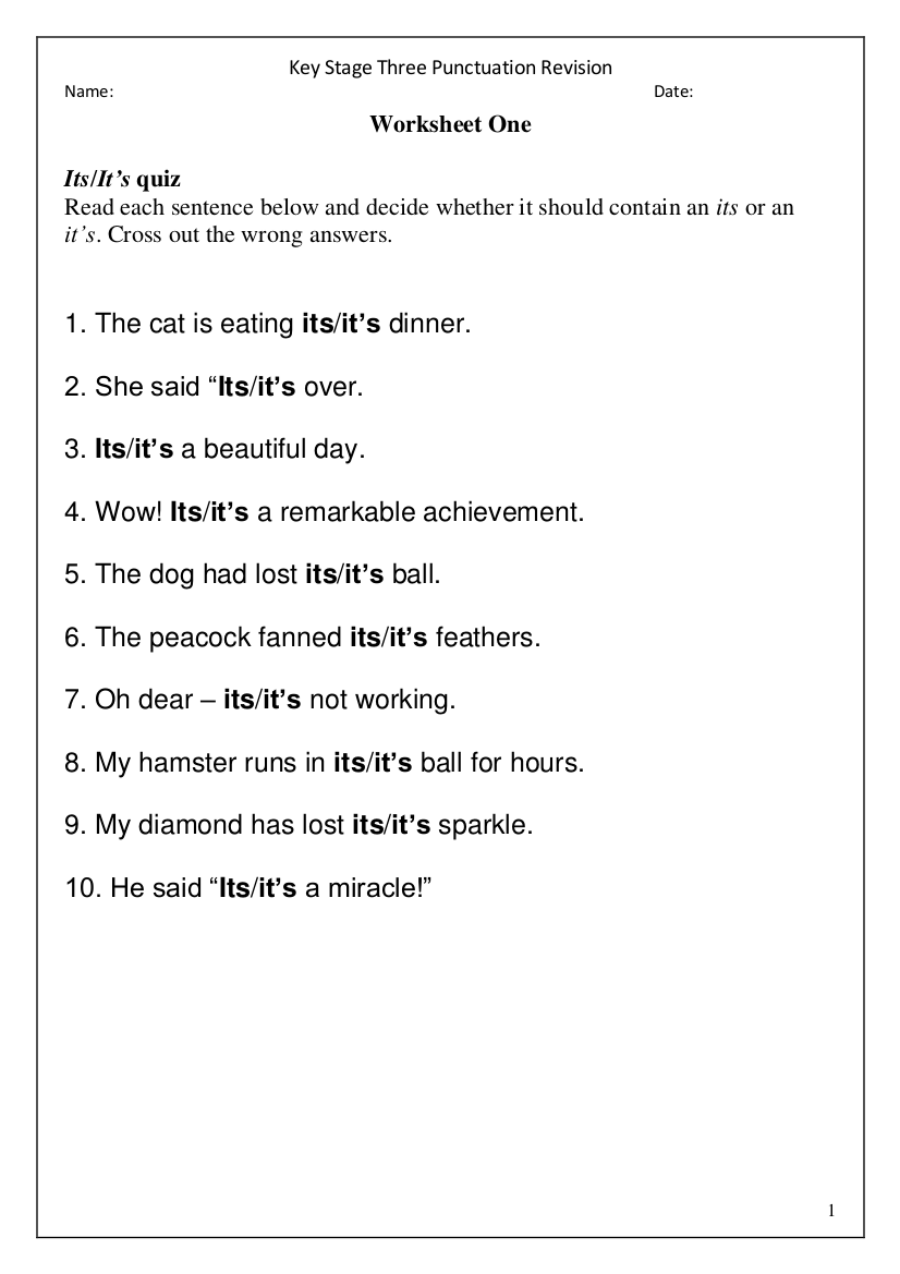 Punctuation Worksheet - 10+ Examples, Format, Pdf | Examples