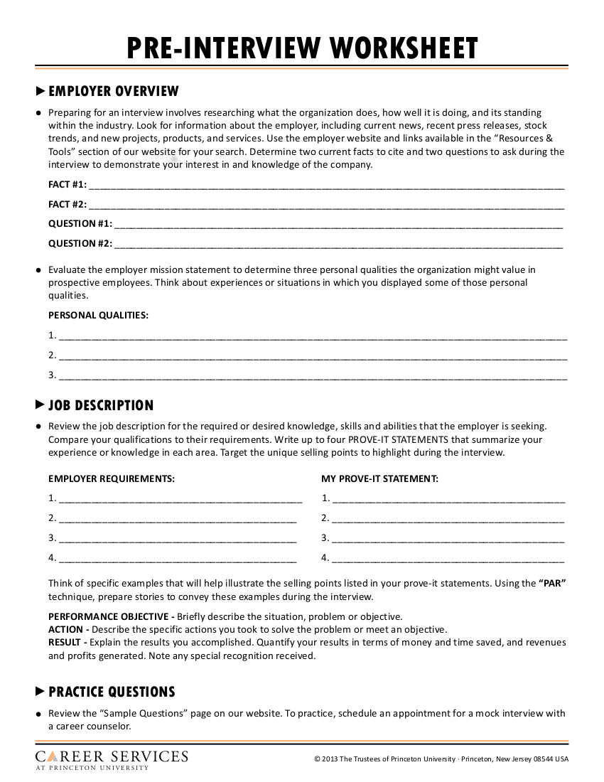 Interview Worksheet Examples Format Pdf