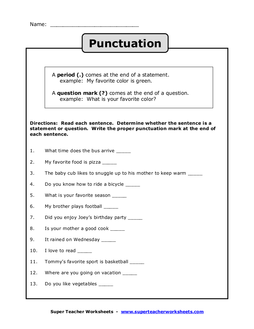 Punctuation Worksheets Ks3 With Answers Pdf