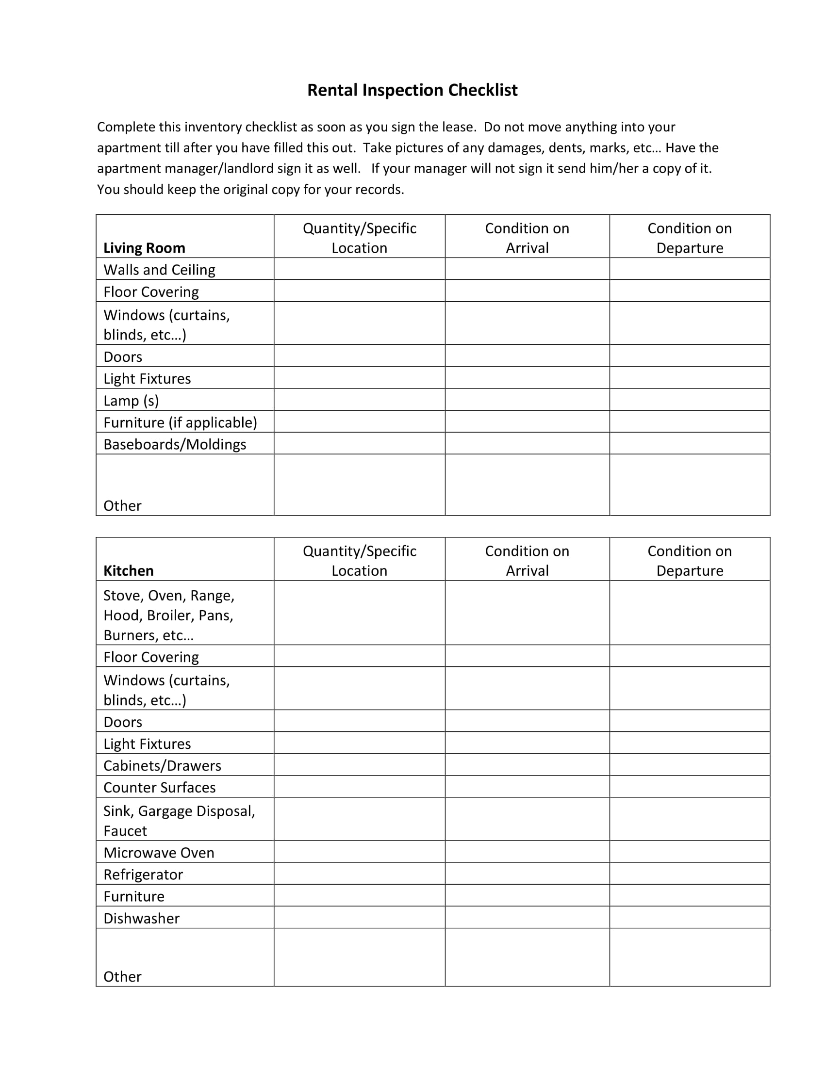 rental home inventory checklist