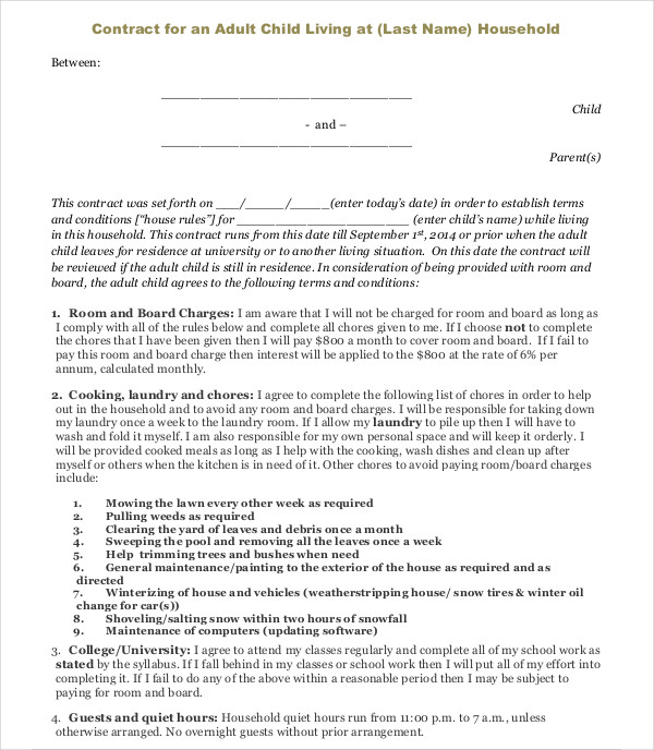 Household Contract 4 Examples Format Pdf Examples