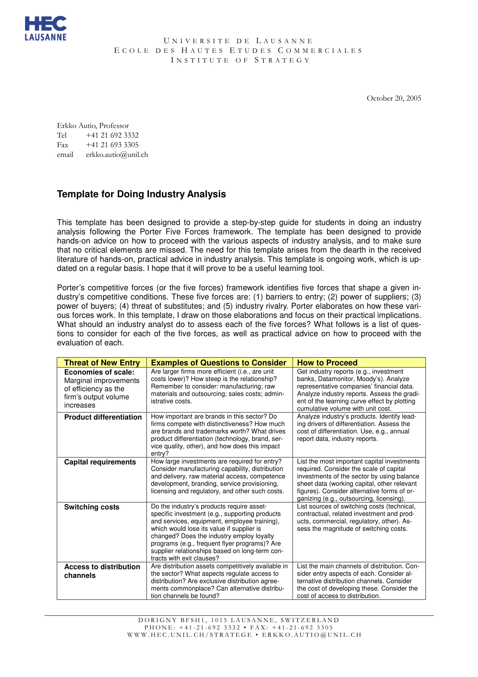 Industry Analysis Report Template – CC Alcala Norte