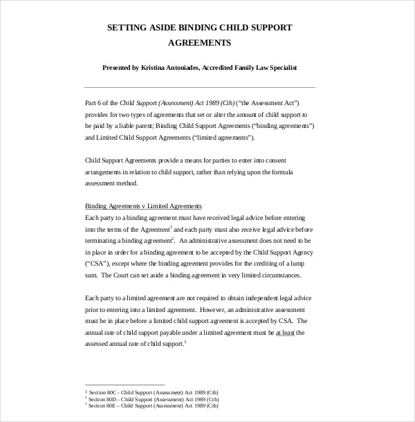 binding child support agreement 