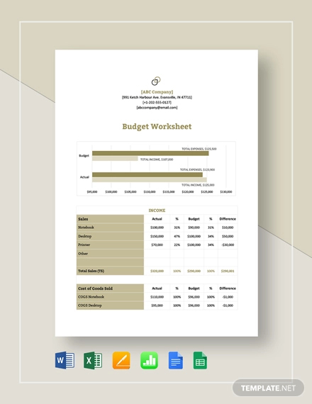 Budget Worksheet Template