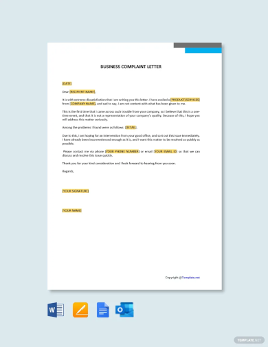 business complaint letter template