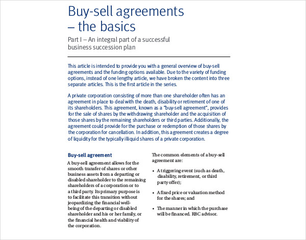 buy sell agreement example