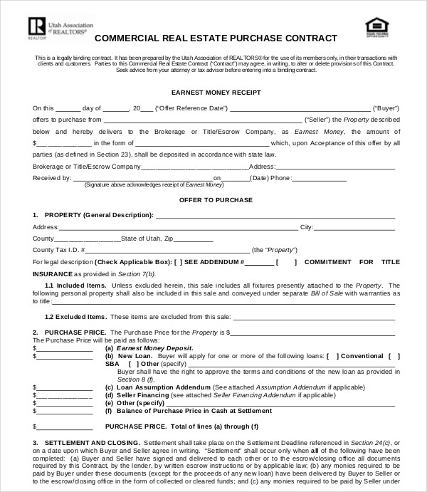 commercial real estate purchase contract