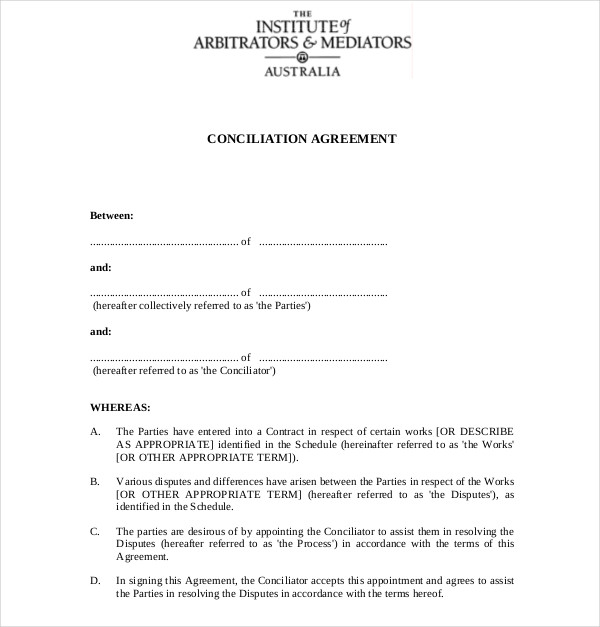 Conciliation Agreement 6  Examples Format How to Create Pdf