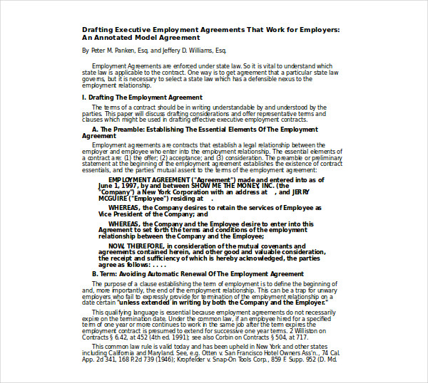 drafting executive employment agreements