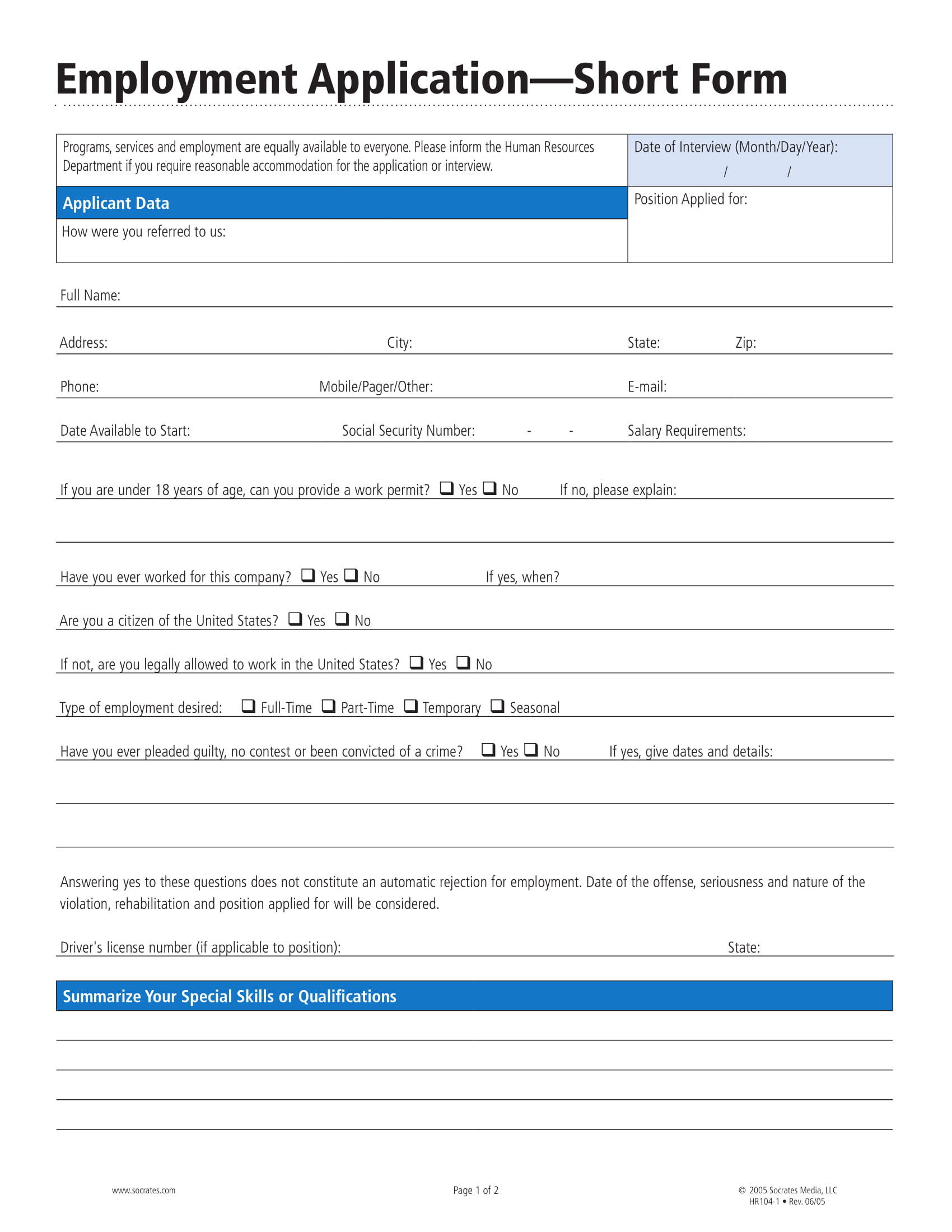 Printable Job Applications Web Print Out Pdf Application Forms 