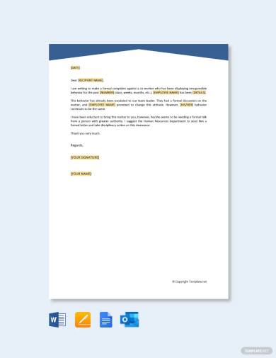 free formal complaint letter against a person template