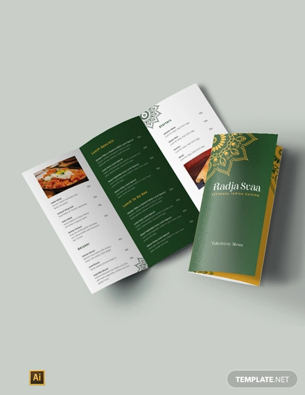 free indian restaurant take out tri fold brochure template
