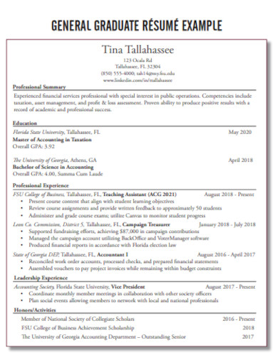 graduate resume with professional summary