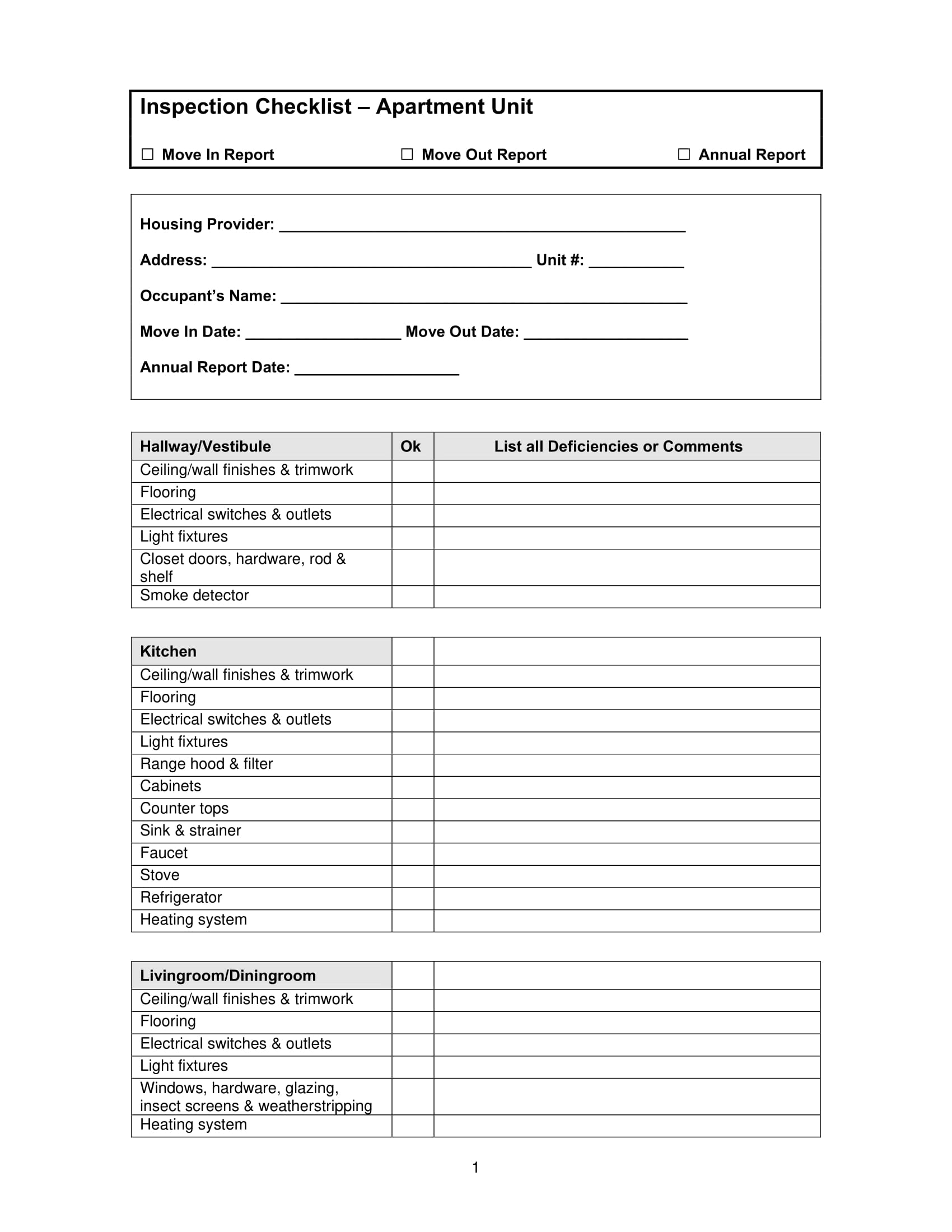 move in checklist rental