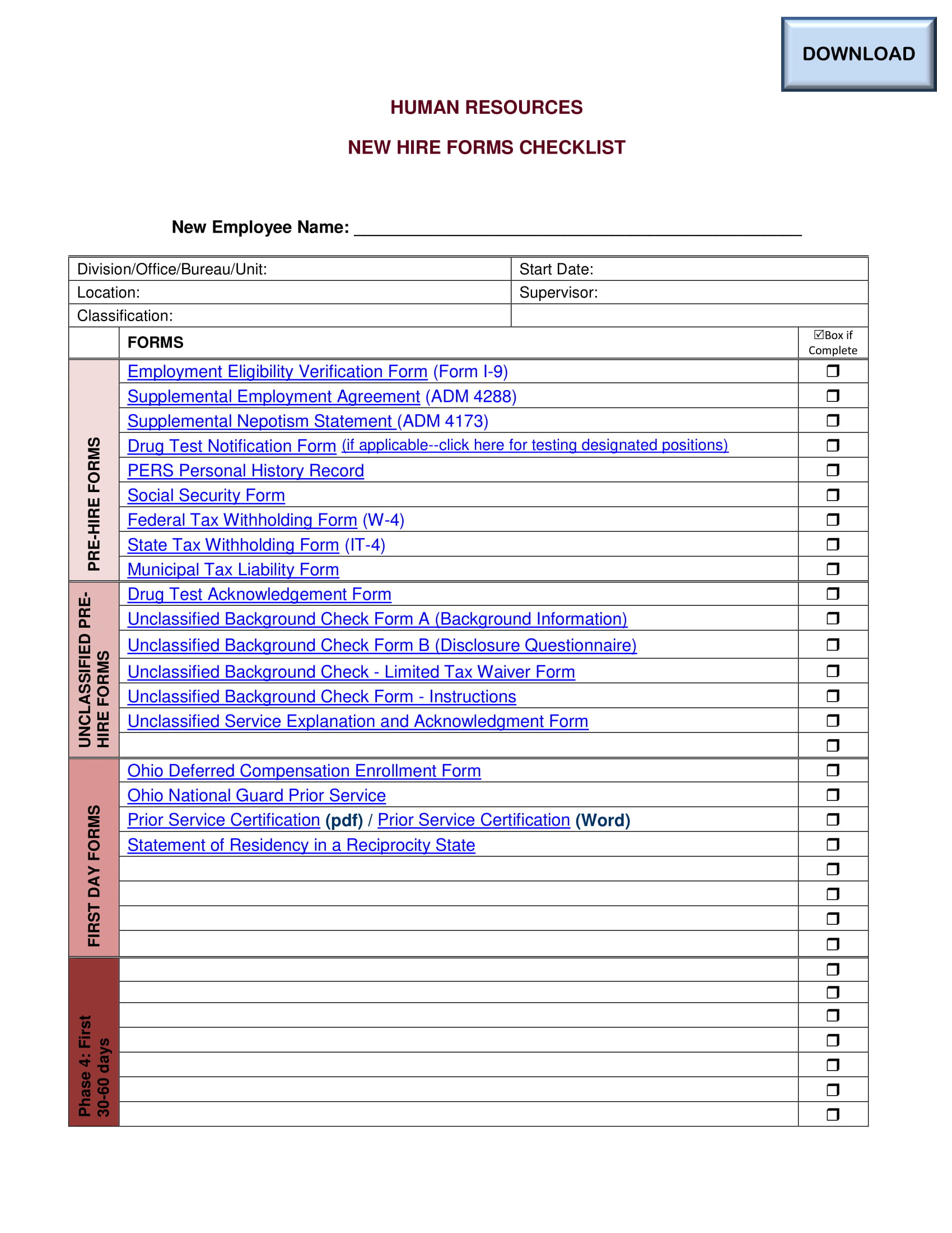 Hr Checklist Format Sablon