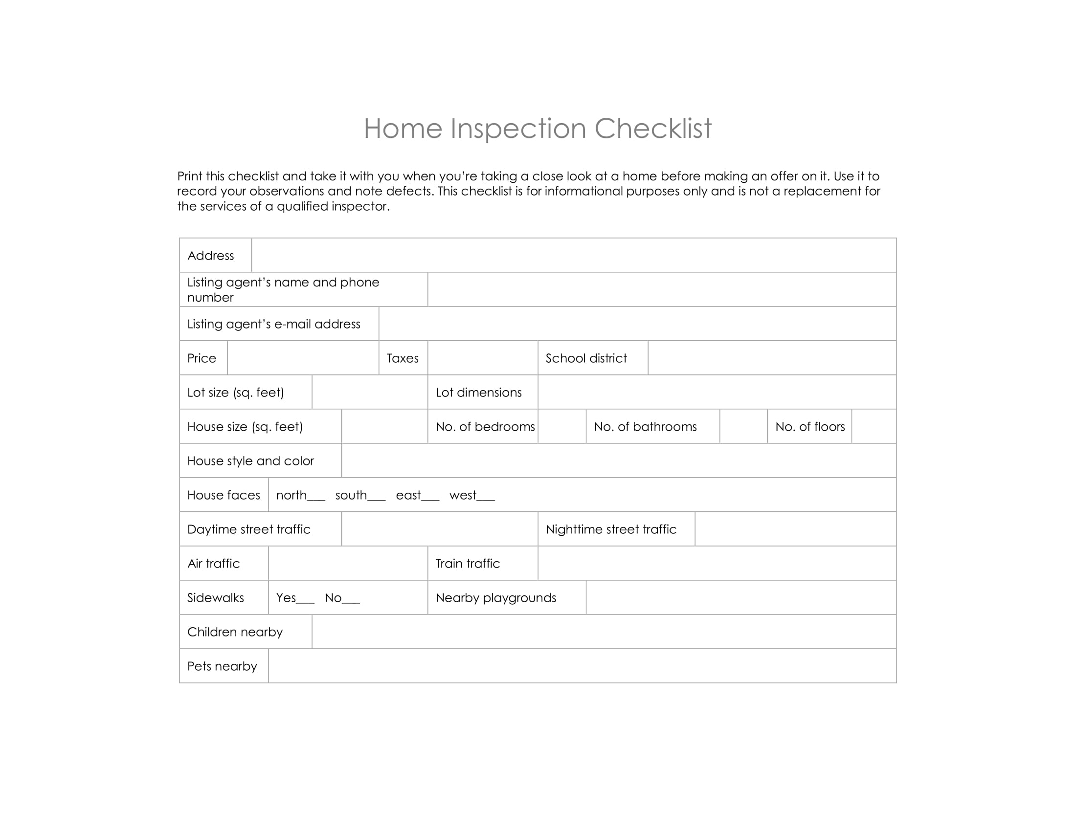 home inspection checklist 1