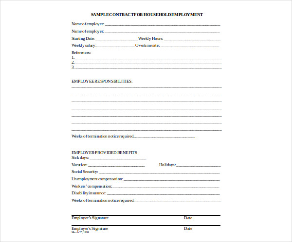household employment contract 