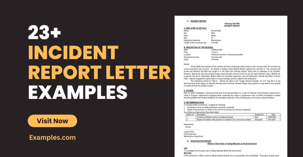 Incident Report Letter Examples