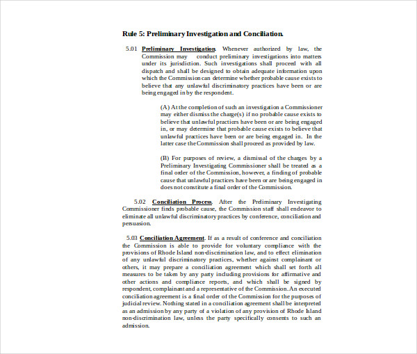 invistigation conciliation agreement