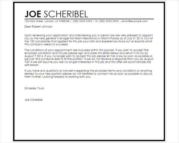 job appointment letter
