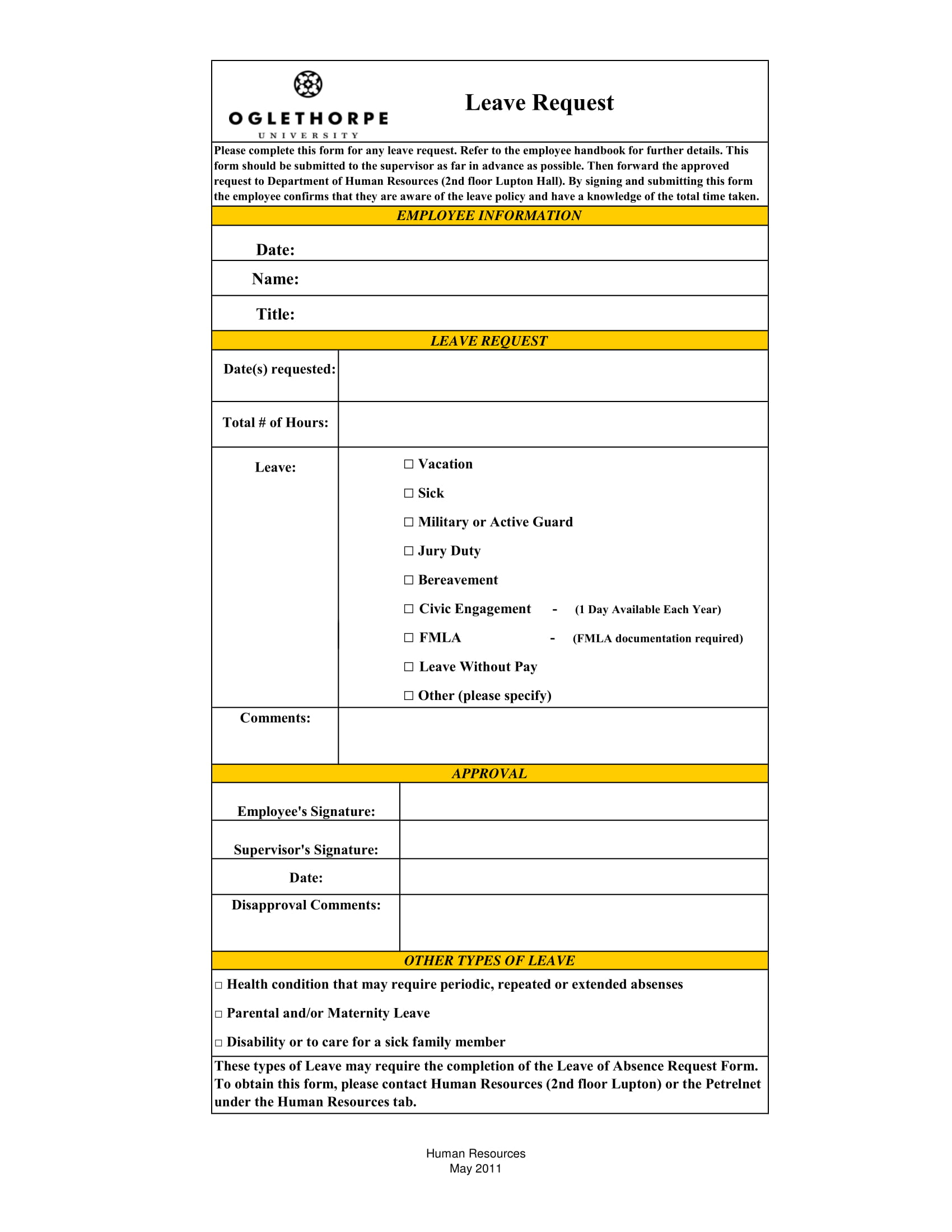 Examples Of Leave Request Forms
