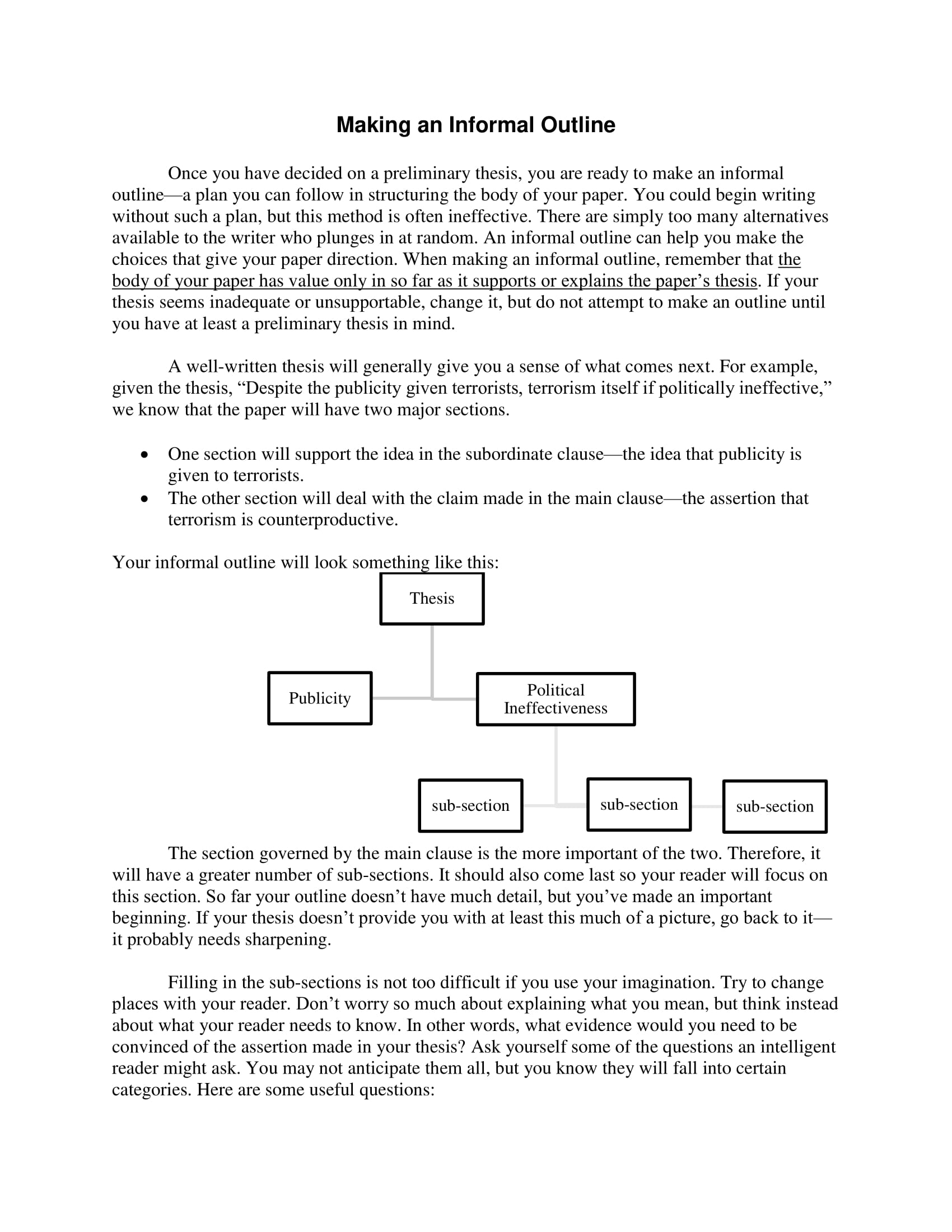 Informal outline for analysis essay