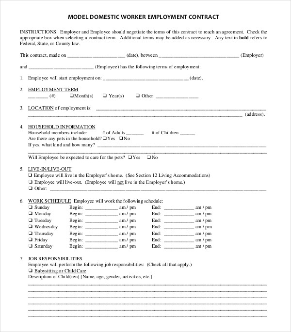 model domestic worker employment contract1