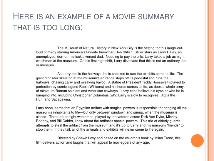 how to write summary for film