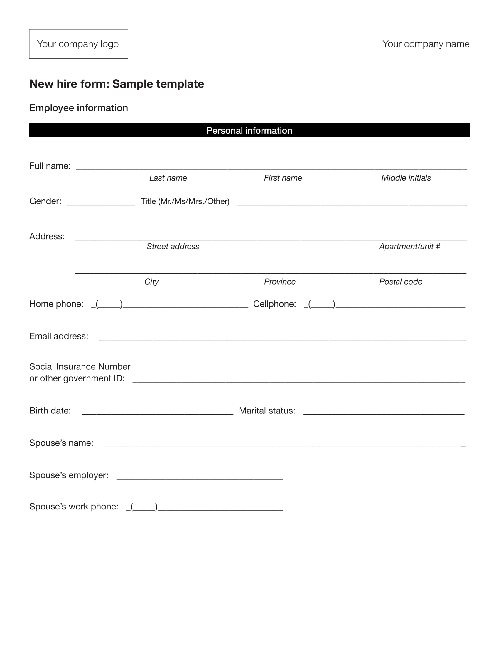 Examples of HR Forms Format, Sample Examples