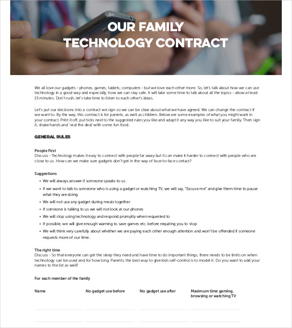 our family technology contract
