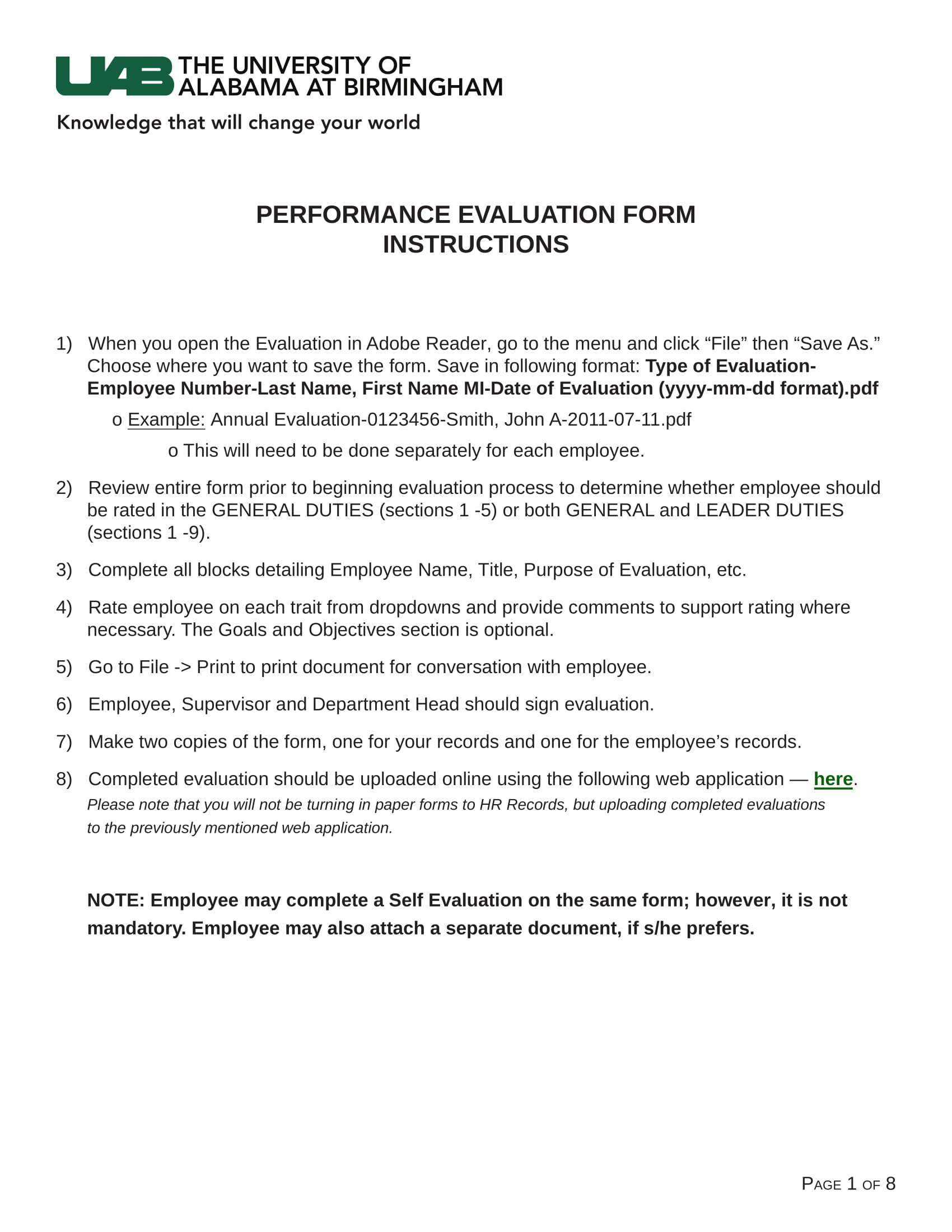 Performance Evaluation Form 1