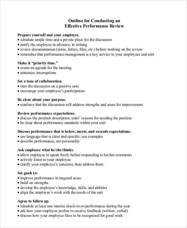 Performance Review Outline