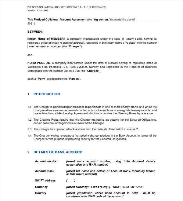 pledged collateral account agreement