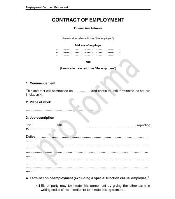 printable employee contract