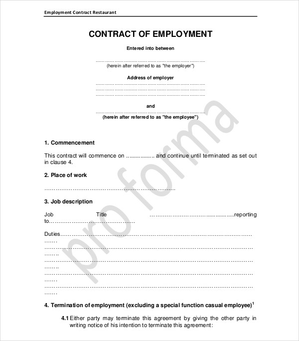 Free Employment Contract Templates Pdf Word Eforms Free Simple 
