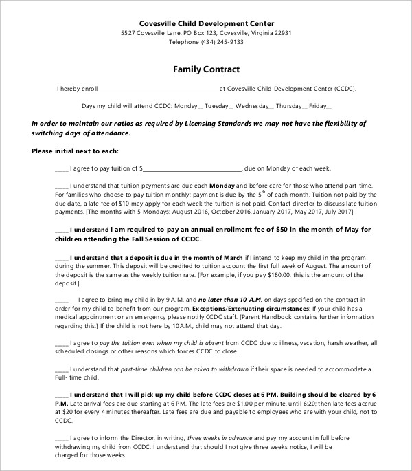 printable family contract