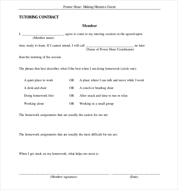 printable tutoring contract